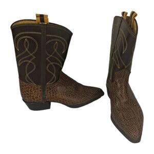 Vtg Kids Youth Western Cowboy Boots Size 2.5 B Brown Faux Reptile Leather USA
